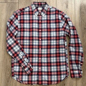 J. Crew Red/ Navy Blue Plaid Vintage Oxford Tailored Button Down Shirt - Medium